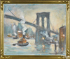 Bela DeTirefort oil on board of the Brooklyn Bridge, signed