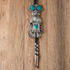 Navajo Silver and Turquoise Katsina Bolo Tie resembling a small sculpture with amazing three dimensional detail including silver wire loops that move