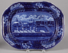 Historical blue Staffordshire pottery transferware Landing of Lafayette platter. Marked Clews