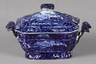 Historical blue Staffordshire pottery Landing of Lafayette sauce tureen. Marked Clews