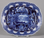 Historical blue Staffordshire pottery America and Independence states border platter. Marked Clew