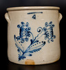 Four-Gallon Stoneware Crock with Cobalt Floral Decoration, Stamped WHITES