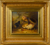 Attributed to Mary Russell Smith, oil on canvas of five chicks and a nest