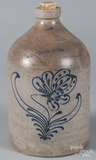 Stoneware jug, 19th c., impressed Whites Binghamton, with cobalt floral decoration