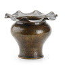 DIRK VAN ERP (1860 - 1933), small shell casing vase with ruffled rim, San Francisco, CA, ca. 1900. Hammered brass. Stamped SHOT IN BATTLE OF MANILA MAY I 1898 OCT. I 1904