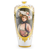 VIENNA STYLE PORCELAIN PORTRAIT VASE, hand-painted portrait of a young woman in a bonnet and dress with gilded and turquoise accents on white ground