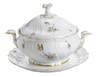 Hutschenreuther Covered Tureen, German, 20th century, soup tureen with underplate and lid, gilt molded decoration with floral sprigs