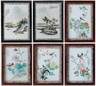 Six Decorated Asian Porcelain Plaques, Chinese, 20th century, four porcelain plaques with birds and poems, two porcelain plaques of landscapes and poems