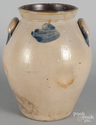 Ohio three-gallon stoneware crock, 19th c., impressed S. Purdy Portage Co. Ohio, with cobalt highlights