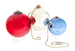 THREE GERMAN KUGELS. Late 19th-early 20th century. Pale gold/silver, medium blue and red