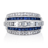SAPPHIRE & DIAMOND PLATINUM BAND RING, step cut or RBC diamonds, 24 RBC and 10 step cut diamonds. 24 square channel set blue sapphires