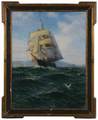 James Gale Tyler Oil on Canvas Marine Painting, signed, Schooner in Full Sail