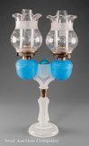 A Ripley Blue and White Clambroth Glass Wedding Lamp