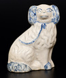 Cobalt-Decorated Stoneware Figure of a Spaniel, Midwestern origin, late 19th century, molded figure of a spaniel with Bristol-slip-glazed surface, featuring brushed cobalt highlights