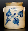 Two-Gallon Lidded Stoneware Jar with Cobalt Floral Decoration, Stamped