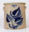 Six-Gallon Stoneware Crock with Cobalt Floral Decoration, Stamped