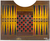 A painted folding backgammon and checkers gameboard lap desk