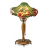 PAIRPOINT Glass Puffy Tulip boudoir lamp, Bedford, MA, 1910s-20s. Patinated metal, reverse and obverse-painted frosted glass