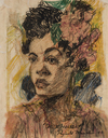 Reginald Marsh Gouache on Paper Painting, signed 1944, Portrait of Billie Holiday
