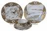 54 Piece Satsuma Porcelain Armorial Dinner Service, Japanese, 19th or early 20th century, seaside landscapes