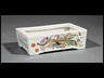 Chinese Famille Rose Porcelain Narcissus Pot, late 19th/early 20th c., decorated with antiques, fruit, and flowers
