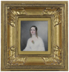 Ann Hall Watercolor on Ivory Painting, signed 1840, Miniature, Portrait of a Young Woman in White Gown