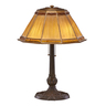 TIFFANY STUDIOS Linenfold lamp shade on associated American base, New York, early 20th C. Patinated metal, acid-etched gilt bronze