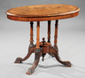 An English carved and burl walnut loo table, mid-19th century