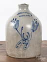 New York stoneware jug, 19th c., impressed M. Woodruff Cortland, with cobalt tulip decoration