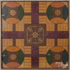 A painted double-sided Parcheesi and checkers gameboard
