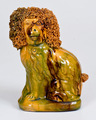 Fine Glazed Redware Spaniel Bank, attributed to George Wagner, Carbon County, PA, late 19th century, molded figure of a seated spaniel on slab base with applied coleslaw mane and tail tip