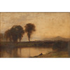 John Bunyan Bristol, Tonalist Landscape with Lake, oil on canvas, signed