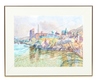 American School Watercolor Painting, signed Keel 1984, Cityscape of Pittsburgh, with Morris Paper Co