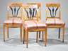 A set of four antique Biedermeier inlaid and parcel ebonized maple side chairs, late 19th/early 20th century
