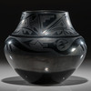 Maria and Julian Martinez (San Ildefonso, 1887-1980 / 1995-1943) Blackware Pottery Jar, large and elegant form with gunmetal finish, the body is painted with angled geometrics on neck and Avanyu