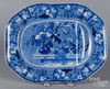 Blue Transferware Staffordshire Coronation well and tree platter, marked Clews