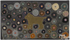 A penny rug, late 19th century, with a dog surrounded by circles