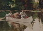 Frank Weston Benson Watercolor Painting, signed 1932, Canoeing on the River