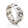 ANTONIO PINEDA MOONSTONE SILVER CUFF BRACELET, designed as conforming tapered links bezel-set with round moonstone cabochons