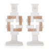 LALIQUE, glass, pair Paquerettes candlesticks, France, des. 1935. Clear glass with sepia patina