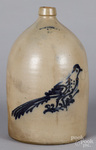 New York stoneware jug, 19th c., with cobalt bird decoration