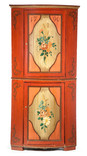 A Continental paint-decorated bowfront corner cupboard, second half of the 19th century, pine